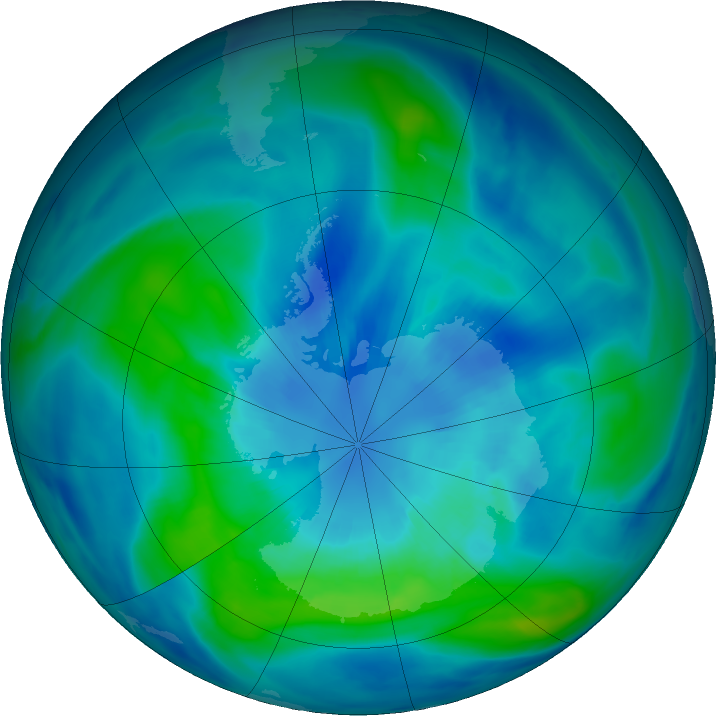 Antarctic ozone map for 31 March 2022